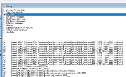 Debug pane showing repeated wait Ns retries before reconnect