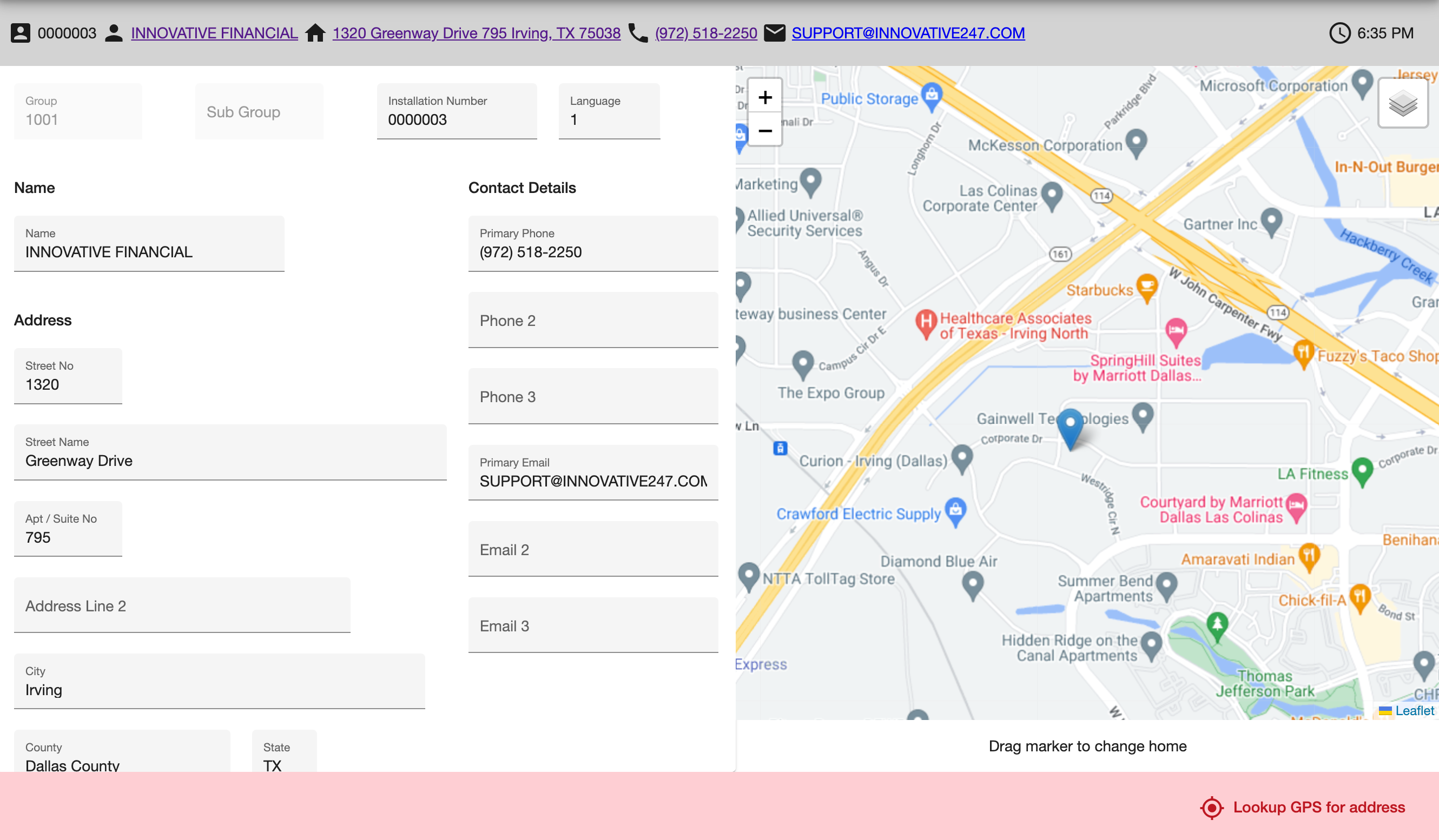 Viewing the installation on a map